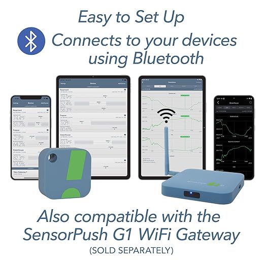 HT1 Smart Temperature Sensor and Humidity Sensor - Bluetooth Thermometer and Hygrometer with App Monitoring - Indoor/Outdoor Temperature and Humidity Monitor for RV, Basement, Fridge & More (1 Pack)