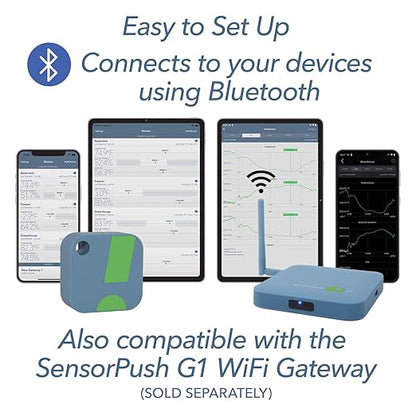 HT1 Smart Temperature Sensor and Humidity Sensor - Bluetooth Thermometer and Hygrometer with App Monitoring - Indoor/Outdoor Temperature and Humidity Monitor for RV, Basement, Fridge & More (1 Pack)