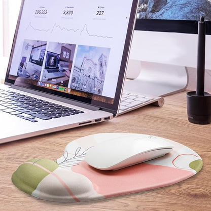 JIKIOU Mouse Pad, 2 Pack Ergonomic Mouse Pads with Comfortable Gel Wrist Rest Support and Smooth Cloth, Non-Slip PU Base for Easy Typing Pain Relief Durable and Easy to Clean Small Rose