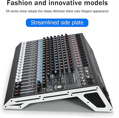 W IN-MIX DX16 Professional DJ Audio Mixer 16 Channel with 99 DSP Effects,7-band EQ,Independent 48V Phantom Power&Mute Button,Bluetooth Function,USB Interface Recording For Studio & Stage