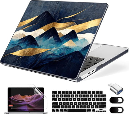 Compatible with MacBook Air 13.6 inch Case, M4 A3240/M3 A3113/M2 A2681 (Released 2025 to 2022), Hard Shell, Keyboard Cover, Screen Protector, Webcam Cover & Type-C Adapter, Mountain