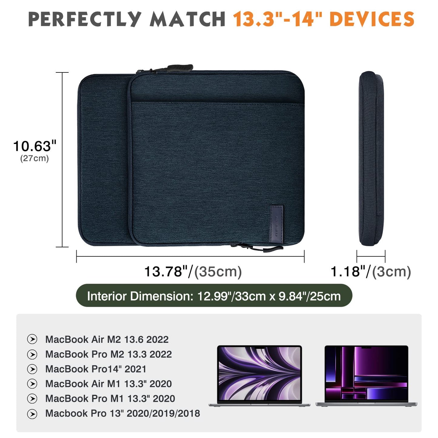 MoKo 13.3-14 Inch Laptop Sleeve Bag Carrying Case with Accessory Pocket