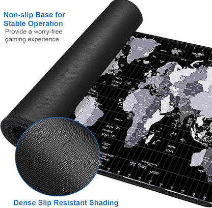 Large Mouse Pad, 31.5x15.7 inch Large Extended Computer Keyboard Mouse Mat, Water Resist Non-Slip Mousepad Rubber Base Long XXL Desk Mouse Pad for Work & Gaming, Office & Home, Grey Map