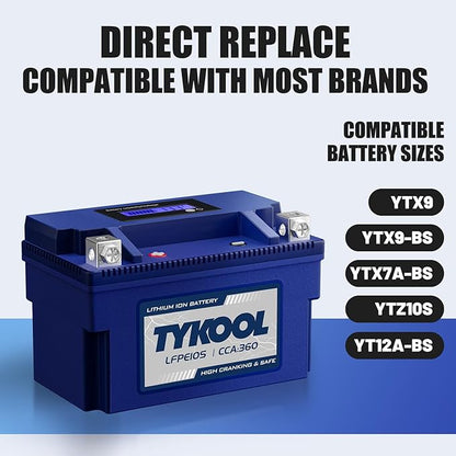 YTZ10S 12v lithium battery 6Ah 360CCA LiFePO4 battery, for Honda KTM Yamaha Harely Powersports Battery, Fit ATV, UTV, Scooter,Snowmobile, Motocross, Lawn Mower, Jt Ski, Motorboat,Quad,Tractor