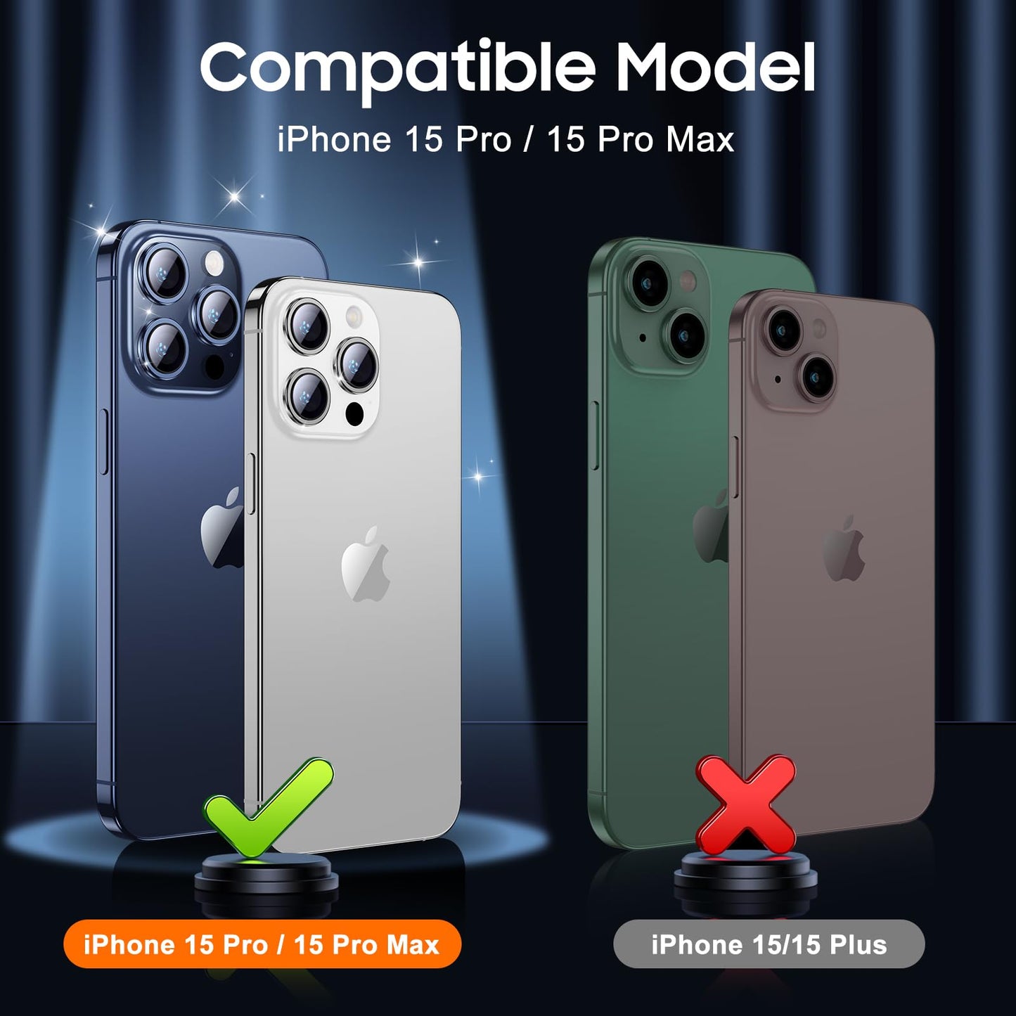 UniqueMe Compatible for 3 Pack iPhone 15 Pro/iPhone 15 Pro Max Camera Lens Protector, [Drop Protection] [Case Friendly] 9H Tempered Glass Camera Cover Screen [2023 New Version] - Silver