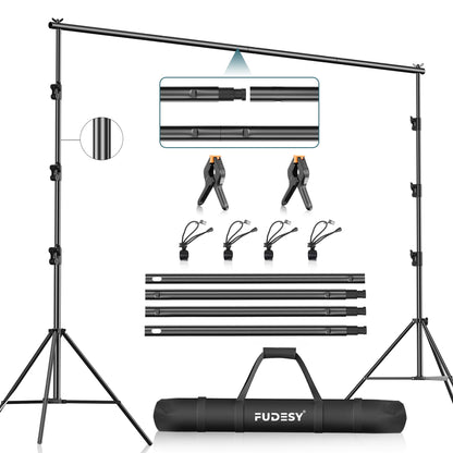 FUDESY Photo Video Studio 10 x 10Ft Heavy Duty Adjustable Backdrop Stand,Background Support System for Photography with Carry Bag, 6 Pcs Clip Clamps