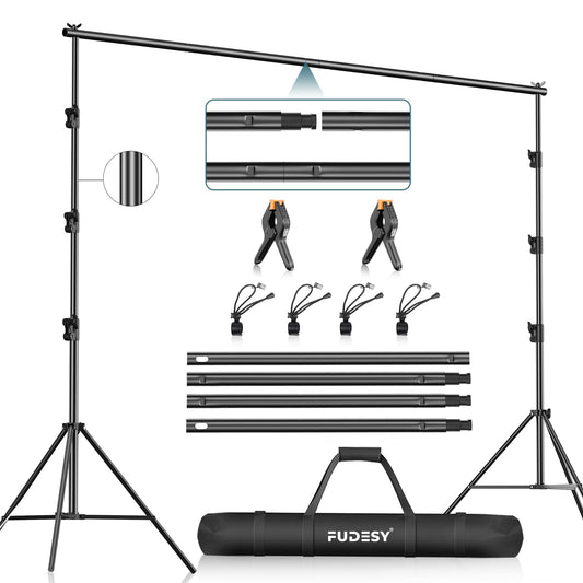 FUDESY Photo Video Studio 10 x 10Ft Heavy Duty Adjustable Backdrop Stand,Background Support System for Photography with Carry Bag, 6 Pcs Clip Clamps
