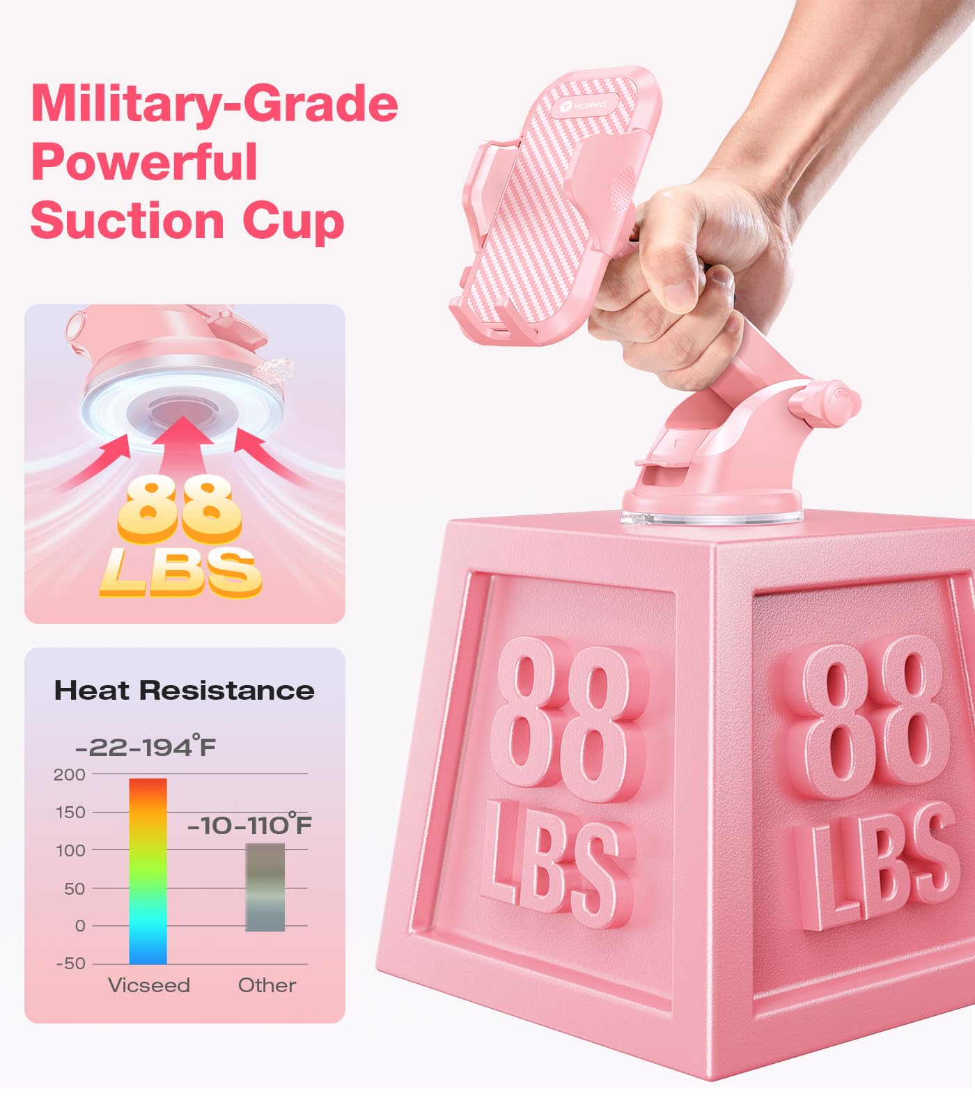 VICSEED [True Strongest Suction [Rally Racing-Grade Stability] Phone Holders for Your Car 2026 Upgraded Car Phone Holder Mount Truck Stand Cradle for iPhone Samsung All Phones, Pink