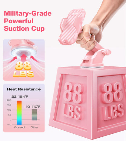 VICSEED [True Strongest Suction [Rally Racing-Grade Stability] Phone Holders for Your Car 2026 Upgraded Car Phone Holder Mount Truck Stand Cradle for iPhone Samsung All Phones, Pink