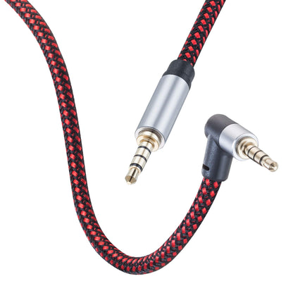 TaQaYa Male to Male Audio Cable 15Ft, 90 Degree TRRS 3.5mm 4 Pole Nylon Braided Stereo Aux Cable for Headphones, PS4, Phone, Tablet, Headset, PC, Laptop and More (15Ft)