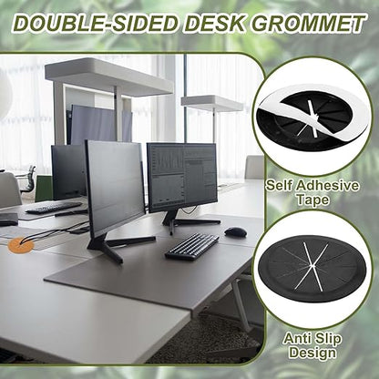 PATIKIL Desk Grommet 3-3/16", 4 Pcs Round Cable Grommet Cord Hole Cover with Adhesive Tape Flexible Table Wire Organizer for Office Home Table Countertop, Black