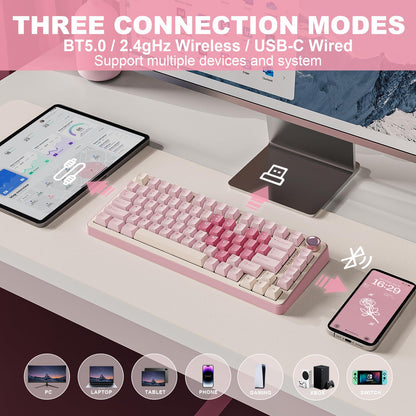 YUNZII B75 PRO 75% Wireless Mechanical Keyboard (Pink, Cocoa Cream V2)