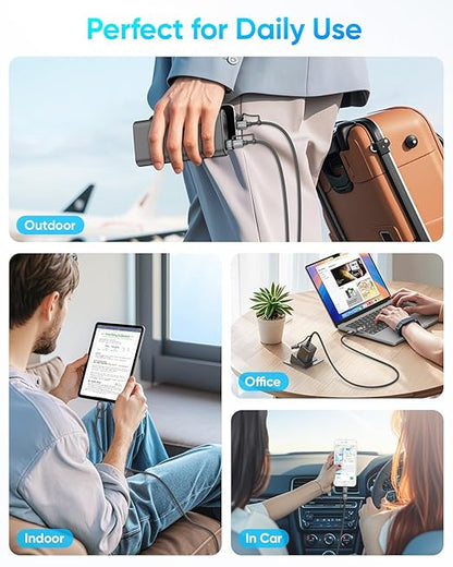 SUNGUY 4-in-1 Charging Cable 3FT, MAX 240W Multi Charge Cable with Lighting/Type C/USB A Port, USB A/Lighting to USB C Cable Adapter for iPhone 16/15/14 Pro Max, Galaxy S24 S23 S22 and More