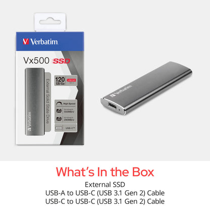 Verbatim 480GB Vx500 External SSD, USB 3.1 Gen 2 - Graphite (47443)