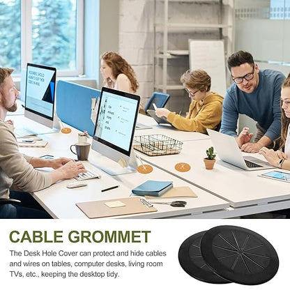 PATIKIL Desk Grommet 2-1/16", 8 Pcs Round Cable Grommet Cord Hole Cover with Adhesive Tape Flexible Table Wire Organizer for Office Home Table Countertop, Black