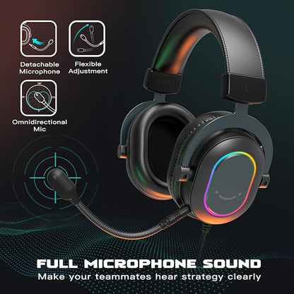 FIFINE Gaming Headset for PC-Wired Headphones with Microphone-7.1 Surround Sound Computer USB Headset for Laptop, Streaming Headphones on PS4/PS5, with EQ Mode, RGB, Soft Ear Pads - AmpliGame H6