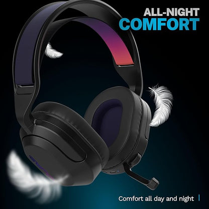 JLab Nightfall Wireless Gaming Headset, All-Night Comfort, 50mm Drivers and Sound Isolating Inner Shelf, Flip-to-Mute Rotating Mic, Dual Wireless Connections, Customization Options with The Lab App