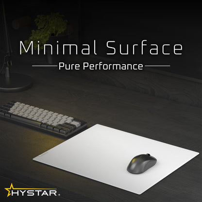 Hystar Aether Glass Gaming Mousepad | Micro-Etched Tempered Glass | Quiet, Ultra-Fast Glide | Full Anti-Slip Silicone Backing (White, Large)