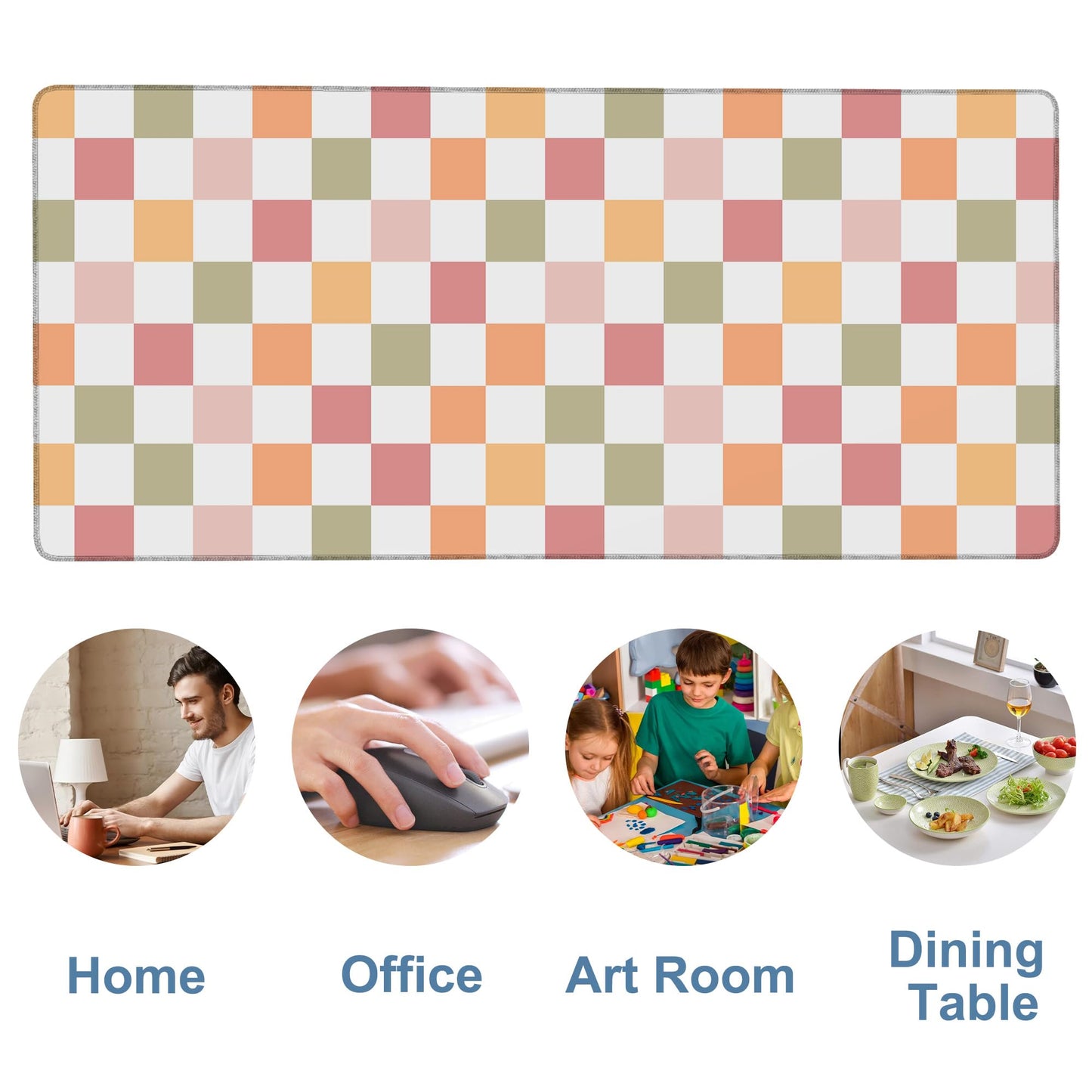 NITAHHHY Gaming Desk Pad Large Extra Length Multicolored Chess Board Mouse Pad Keyboard Laptop Non-Slip Waterproof with Rubber Base Thick Stitched Edge Mouse Mat for Office Home 35.4 x 15.7 Inches