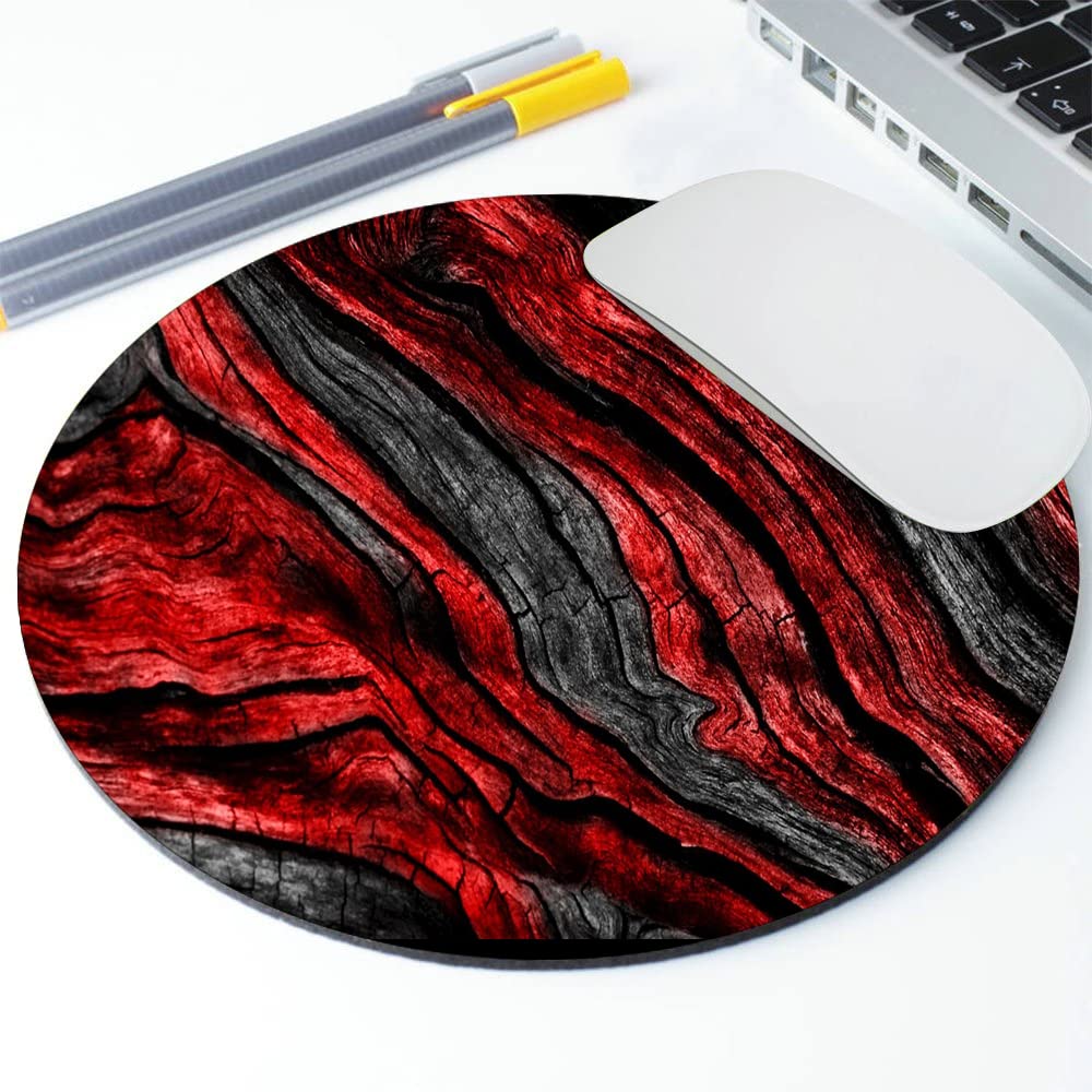 goodsprout and Red Woodgrain Round Mousepad, Personalized Custom Design Mouse Pads,Cute Waterproof Circular Non-Slip Rubber Base Small Mouse Pad, Mousepad for Laptop Computers