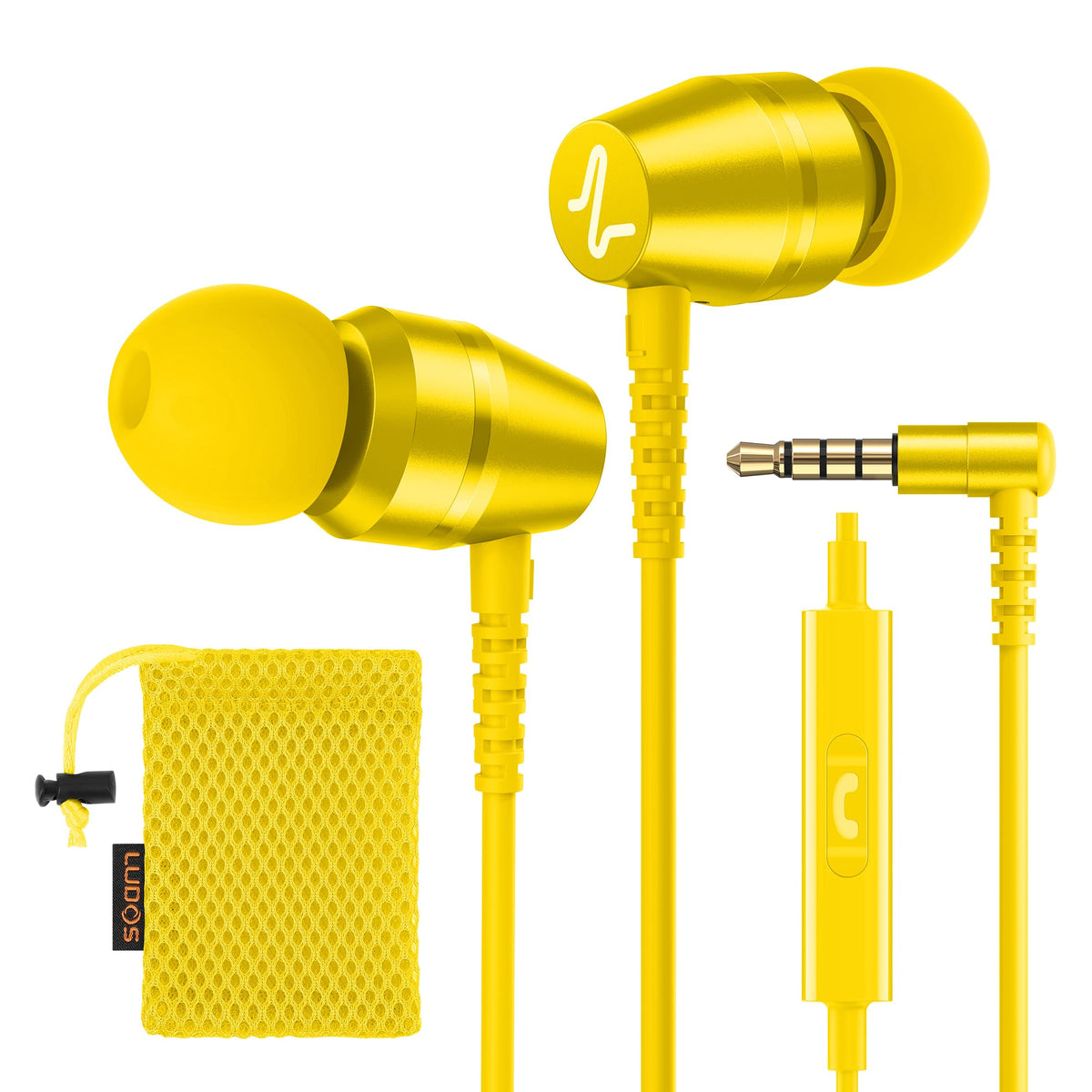 LUDOS OMNITONE Wired Earbuds in-Ear Headphones, 5 Year Warranty, Earphones with Microphone, 3.5 mm Jack Corded Ear Buds, Videoconference for iPhone, Samsung, Laptop, Kids, School Students - Red