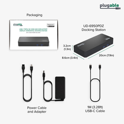 Plugable 12-in-1 USB C Triple 4K Docking Station, Three Displays with 3X HDMI or DisplayPort, Compatible with Mac M1 - M5 & Neo, Windows, Thunderbolt, USB4, USB-C (100W PD, 6X USB Ports, Ethernet)