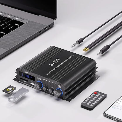 Facmogu S-299 4.1CH Bluetooth Power Amplifier with Active Subwoofer Output (NOT Passive Subwoofer), Max 800W RMS 40Wx4 Subwoofer Amplifier Hi-Fi Integrated Mini Speaker Amp Audio Sub Bass Amp