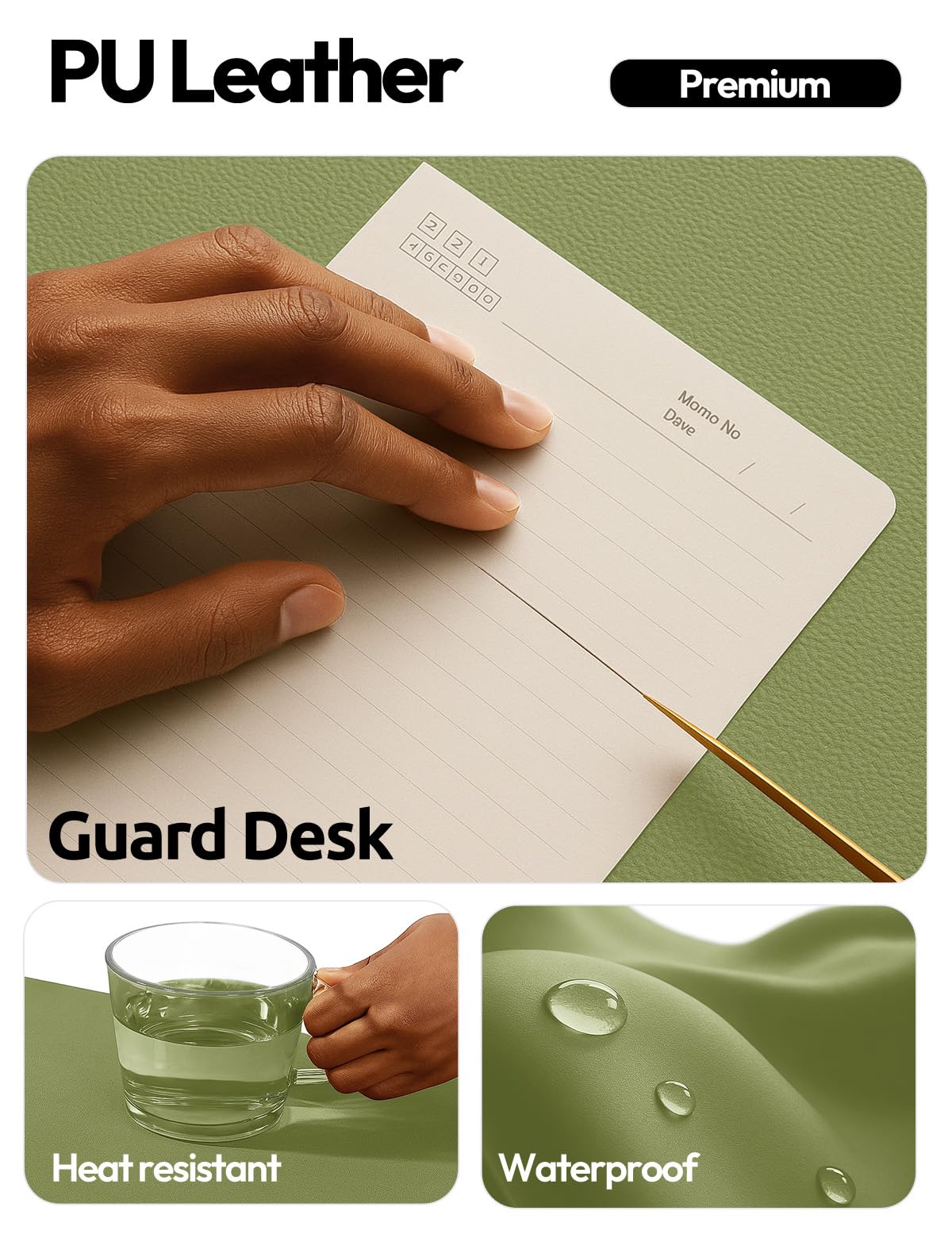 YSAGi Leather Desk Protector, Office Mat, Large Mouse Mat, Non-Slip PU Leather Blotter, Laptop Desk, Waterproof Writing Pad for Office and Home (Green, 47.2" x 23.6")
