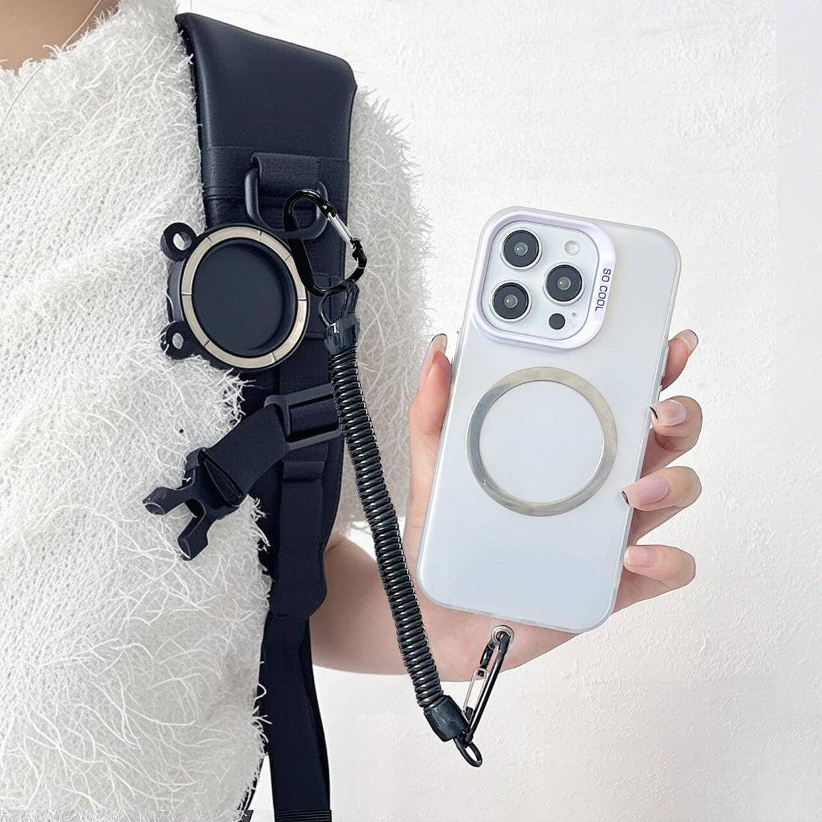 Ysnzaq Magnetic Belt Clip, Phone Holder with Anti Theft Phone Chain, XTJ