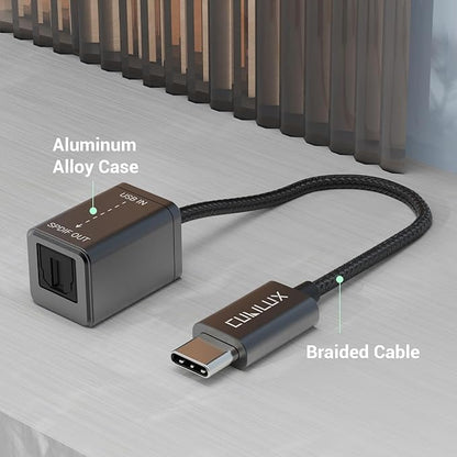 Cubilux USB C to SPDIF Transmitter, Unidirectional Type C to Optical Audio Output Adapter with 192KHz/24bit DAC for MacBook Pro/Air, Laptop, Computer