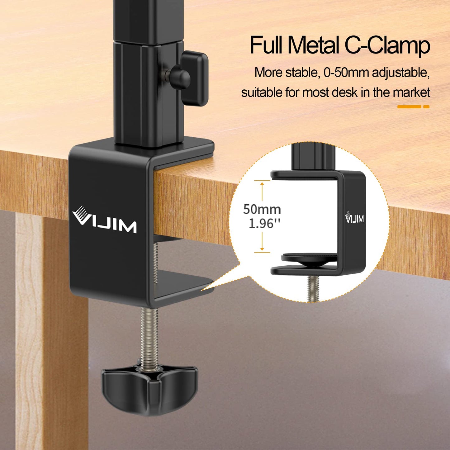 PICTRON VIJIM LS25 Camera Desk Mount, Flexible Overhead Webcam Stand with Boom Arm, Table C-Clamp Suitable for Photography Videography Live Stream