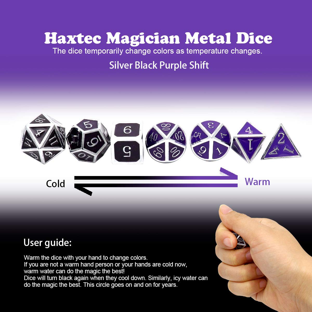 Haxtec Metal DND Dice Set, 7 Pcs Color Changing Polyhedral Dice for RPG