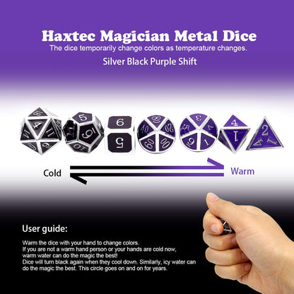 Haxtec Metal DND Dice Set, 7 Pcs Color Changing Polyhedral Dice for RPG
