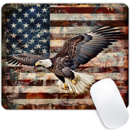 Square Mouse Pad Eagle with American Flag,Gaming Mouse Pads for Desk,Soft Computer Waterproof Non-Slip Mouse Mat
