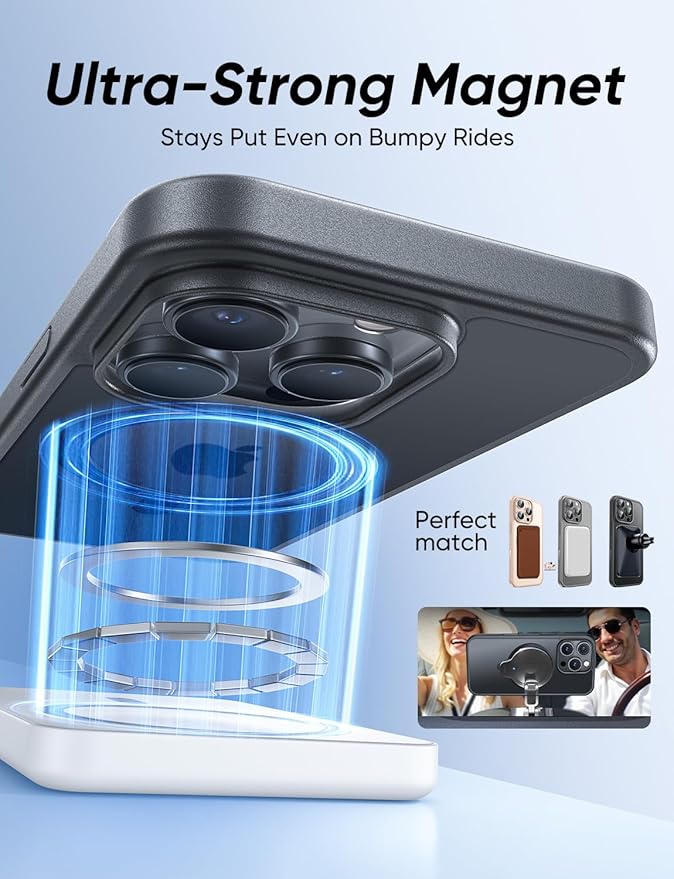 MAGIC JOHN 360° Rotatable Magnetic Invisible Stand for iPhone 16 Pro Case [Camera Control Button] [Compatible with MagSafe] 16FT Shockproof for iPhone 16 Pro Case with Kickstand, Black