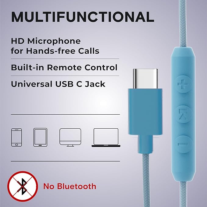 ARTIX CL750 USB C Wired Headphones with Mic & Volume Control Noise Isolating for iPhone 15-16, Samsung Computer Earphones Wired, On-Ear with Wire, Plug in and Play