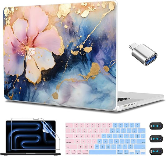 CISSOOK Plastic Hard Shell Compatible with MacBook Pro 14 inch Case 2026-2021 Release, M5 A3434 M4 A3112 A3185 A3401 M3 A2918 A2992 M2 A2779 M1 A2442 Pro/Max Chip, Marble Flower