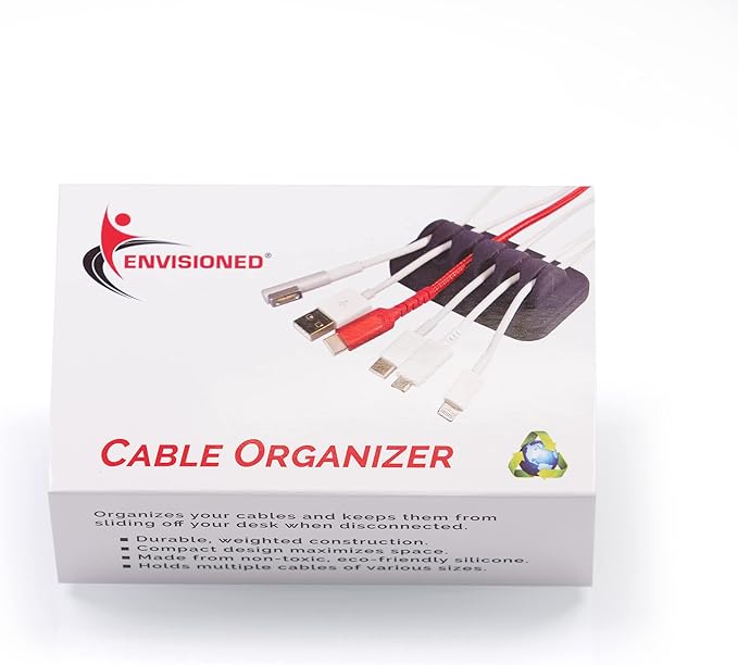 ENVISIONED Desktop Cable Organizer, Weighted, Eco-Friendly Silicone, No Bad Smell, Bundled with 4 Reusable Cable Ties (White)