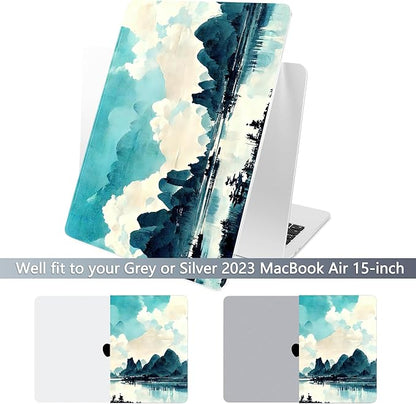 Batianda Premium Case for New MacBook Air 15 inch 2025 M4 2024 2023 with M3 M2 Chip Model A3241/A3114, Designed Protective Plastic Hardshell & Keyboard Cover & Screen Protector, Landscape Painting
