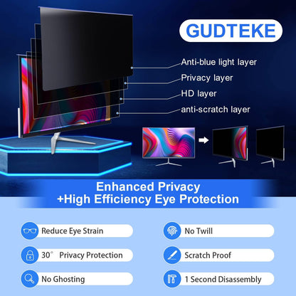 GUDTEKE Computer Privacy Screen Filter 22 Hanging Monitor Privacy Screen Protector for 16:10 Aspect Ratio Widescreen Computer Monitor, Eye Protection Anti Glare Blue Light Screen Protector