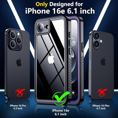 SPIDERCASE for iPhone 16e Case Waterproof,Built-in Screen & Camera Lens Protector[IP68 Underwater] [Military Grade Shockproof] Cell Phone Home Button Stickers, Purple/Clear