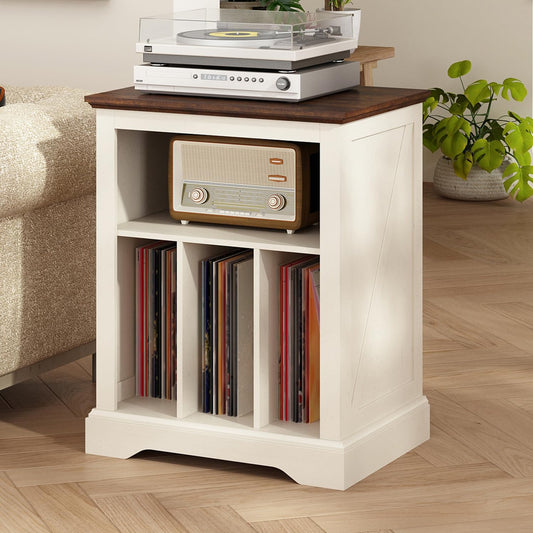 RowyPoey Farmhouse Record Player Stand, Vinyl Storage Turntable Stand