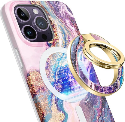 GVIEWIN Magnetic Phone Ring Holder, Compatible with MagSafe Phone Grip with Adjustable Stand, Magnet Phone Ring Kickstand for iPhone 16 Pro Max/Plus/15/14/13/12 Series/Other Phones (Dreamland River)