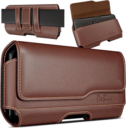 DeBin Holster for iPhone 17 17 Pro 16 Pro 16e 15 15Pro 14 13 12 11 Xs 10 X XR – Cell Phone Belt Holder Case with Clip for Men Women Pouch (Fits Protective Cover on) Brown
