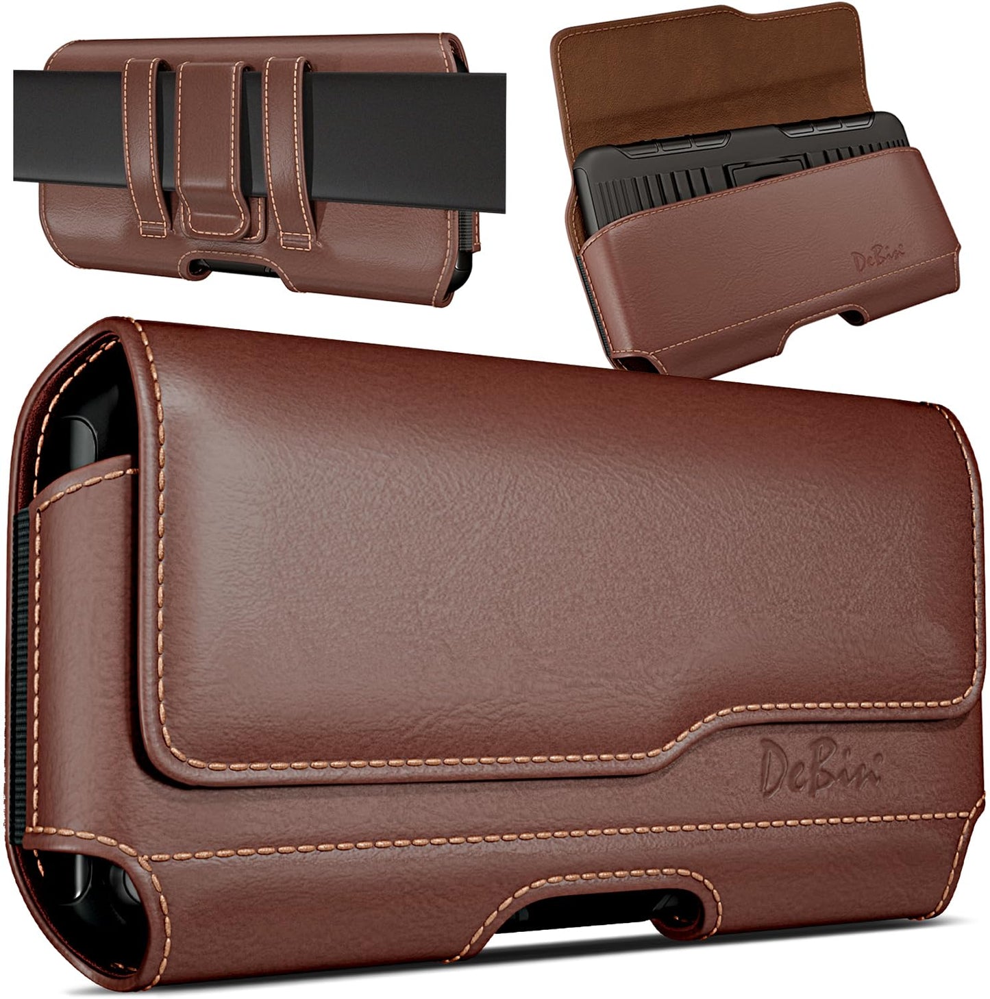 DeBin Case for Galaxy A15 A16 A17 A25 A35 A55 A54 A53 A52 A20 Note 20 10+ S25 FE S24 FE S23 FE, Cell Phone Belt Holder Holster Clip Pouch Cover (Fits Samsung Phone with Otterbox Case) Brown
