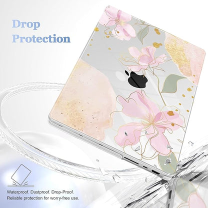 for MacBook Pro 16 inch Case 2021 2022 2023 2024 Release A3186 A3403 M4 A2991 M3 A2780 M2 A2485 M1 Pro/Max, Hard Shell Case with Screen Protector & Keyboard Cover, Gold Blossom Flowers