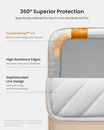 tomtoc 360° Protective Laptop Sleeve for 13-inch New MacBook Air M4/A3240 2025, M3/A3113, M2/A2681 M1/A2337 A2179 A1932, 13-inch MacBook Pro M2/A2686 M1/A2338, Water-Resistant Computer Case Bag
