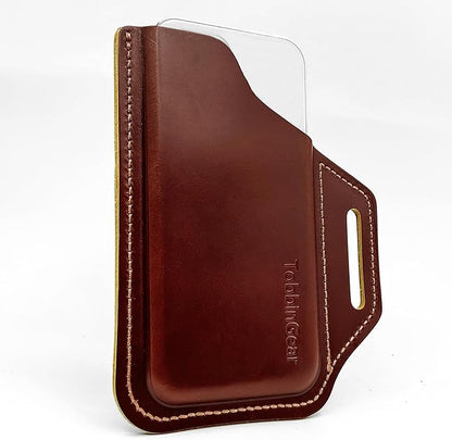 TobbinGear Leather Belt Phone Pouch, Left Handed Leather Cell Phone Holster, Universal Phone Case with Belt Loops, for Men and Women Coffee Large