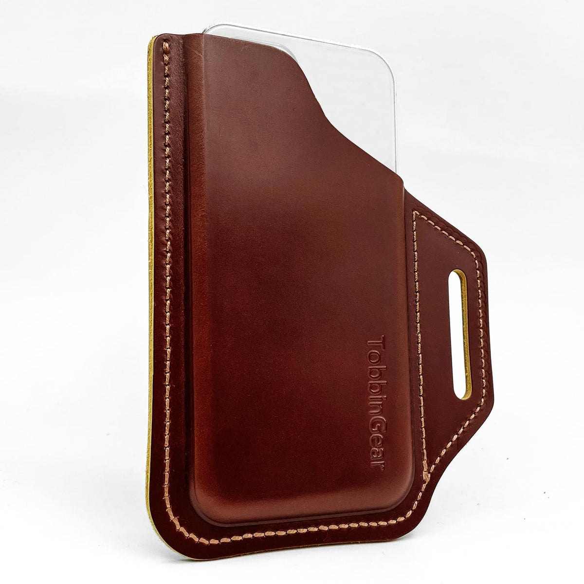 TobbinGear Leather Cell Phone Holster with Belt Clip, Universal Phone Holster for Men Belt Holder, Leather Case for iPhone, Samsung Galaxy Phones, Dark Brown, Large