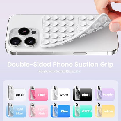 Klearlook Silicone Suction Cup Phone Case Mount Double Sided, Silicon Sticky Phone Grip with Higher Suction for Cell Phone, Hands-Free Phone Accessories Holder for Selfies and Videos, White